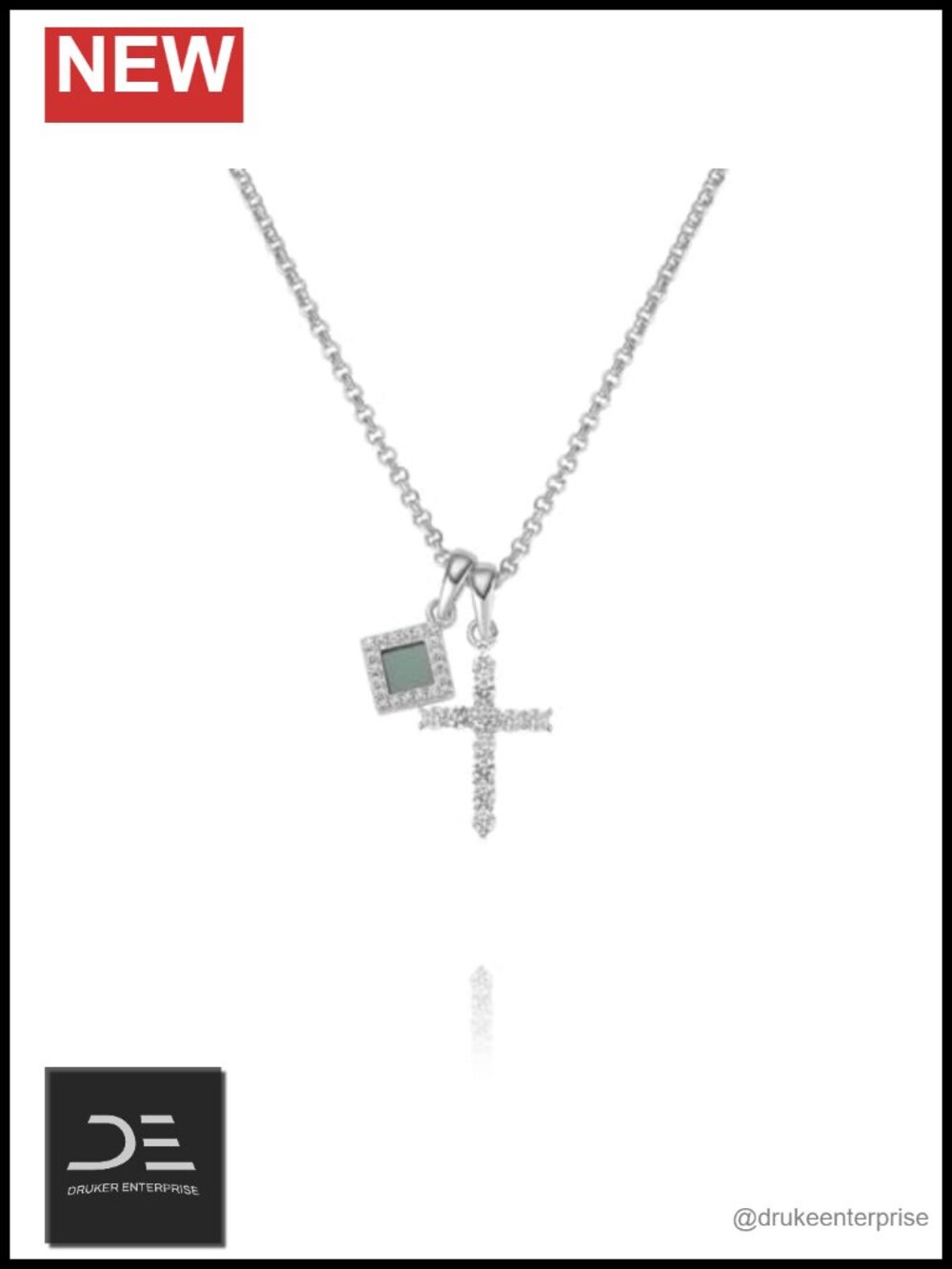 Women's Sacred Cross Pendant Necklace Nano Bible Rhodium Plated Stainless Steel